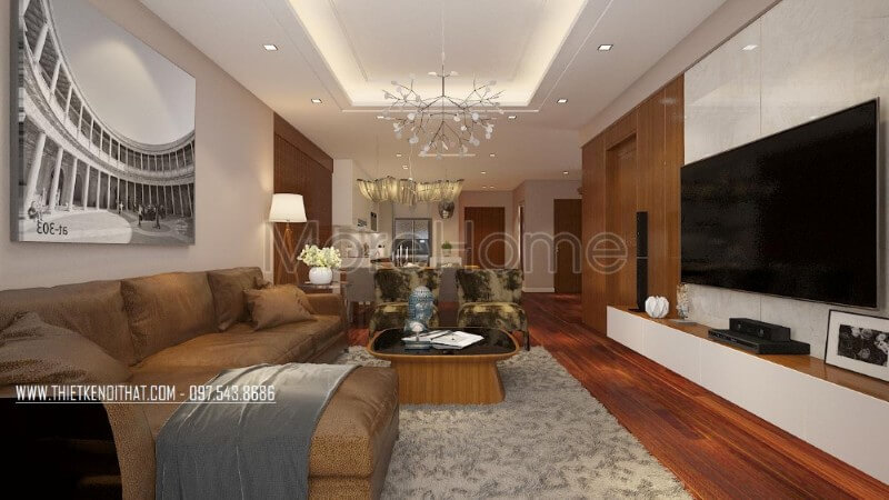 Thiết kế nội thất căn hộ tại chung cư Vinhomes Nguyễn Chí Thanh cao cấp Thiết kế nội thất phòng khách đẹp cho chung cư 2 phòng ngủ