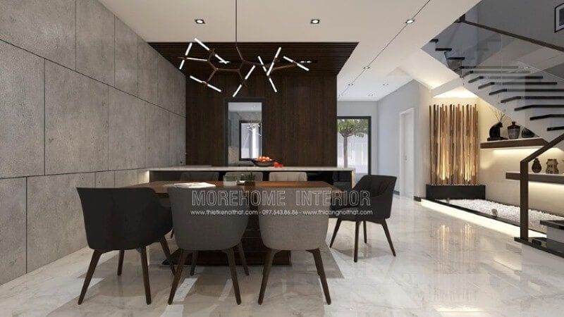 Phong cách thiết kế nội thất hiện đại sử dụng tone màu xám là điểm nhấn ấn tượng phù hợp không gian nhà phố, biệt thự. Thiết kế nội thất