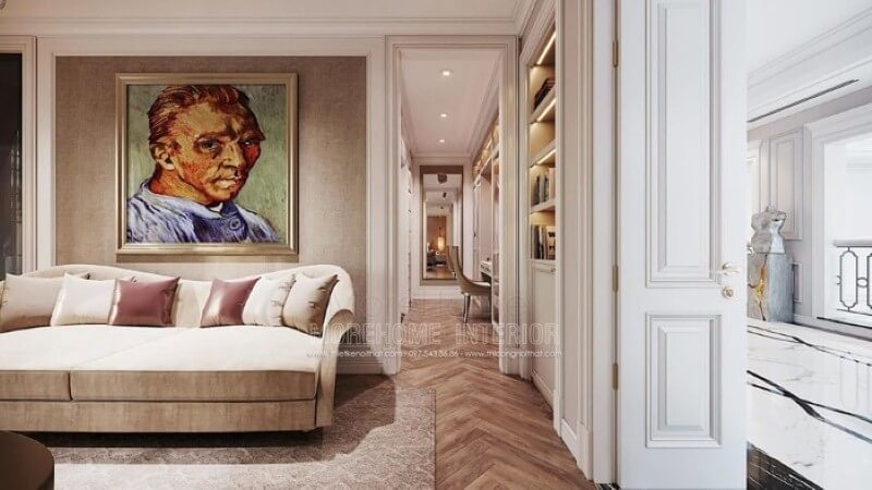 Tranh canvas chân dung họa sĩ Van Gogh nổi tiếng tạo điểm nhấn tuyệt đẹp cho không gian. Thiết kế nội thất