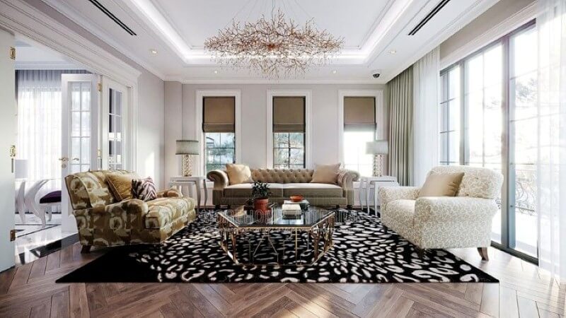 Bộ bàn ghế sofa văng tân cổ điển hoa văn đẹp mắt, sang trọng tạo điểm nhấn ấn tượng cho không gian. Thiết kế nội thất