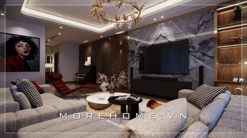 Phòng khách nơi đón tiếp bạn bè, người thân của gia chủ nên luôn được quan tâm chú trọng phần thiết kế nội thất cao cấp để nâng tầm vẻ đẹp không gian sống gia đình bạn Thiết kế nội thất