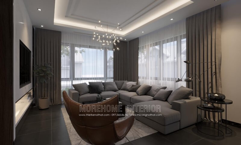 Sofa góc L bọc nỉ màu ghi sáng tô điểm thêm cho phòng khách gia đình bạn Thiết kế nội thất