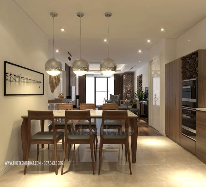 Mẫu bàn ghế ăn gỗ óc chó hiện đại tại chung cư Imperia Garden Thiết kế chung cư