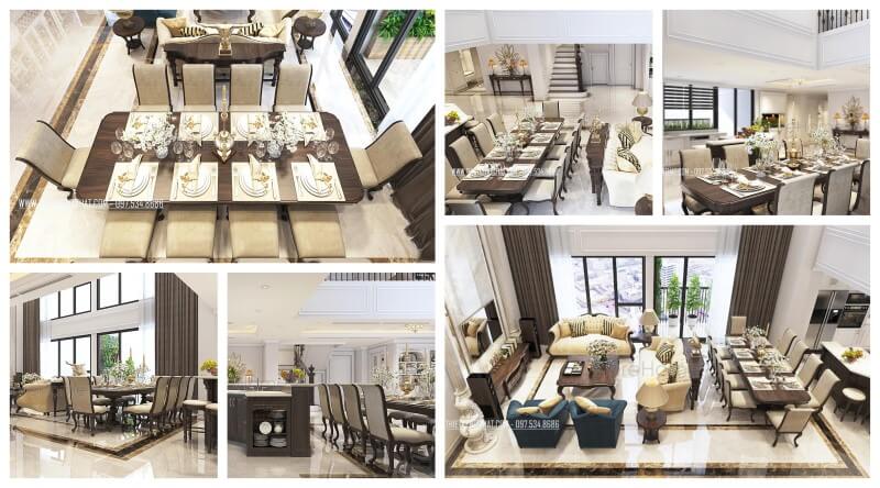 Thiết kế phòng ăn gỗ óc chó đẳng cấp với bộ bàn ghế ăn đẹp tại hà nội Thiết kế chung cư