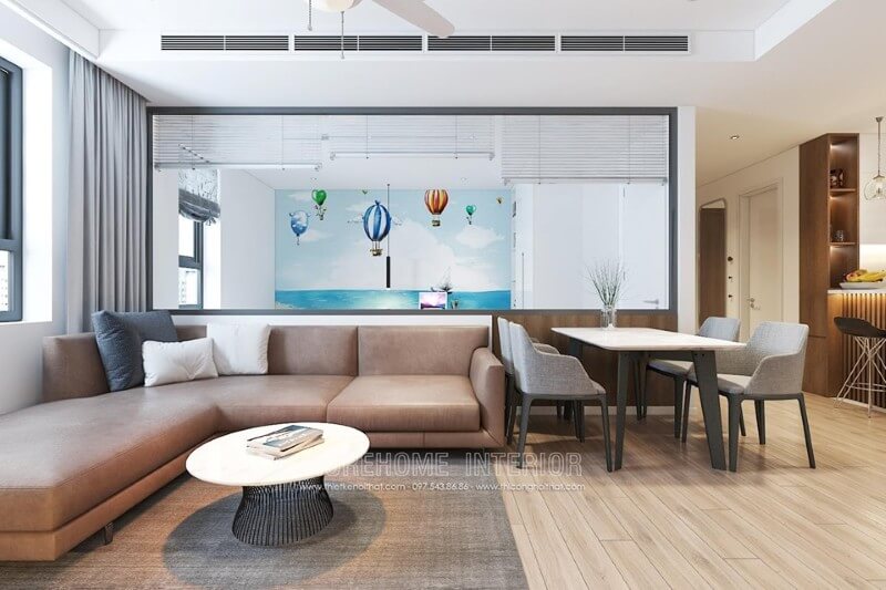 Mẫu thiết kế phòng khách chung cư hiện đại với đồ nội thất đơn giản nhưng tiện nghi Thiết kế nội thất phòng khách chung cư hiện đại, đẹp