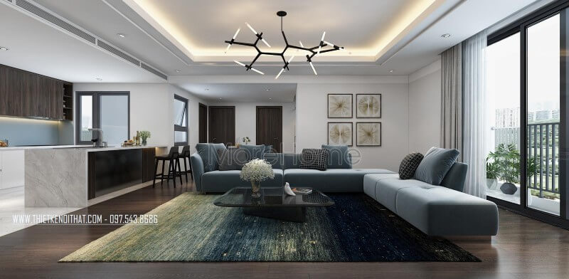Không gian phòng khách thực sự thoáng đãng, gọn gàng với diện tích căn tương đối lớn cùng với sự bố trí đồ nội thất hài hòa của KTS Thiết kế nội thất phòng khách chung cư hiện đại, đẹp