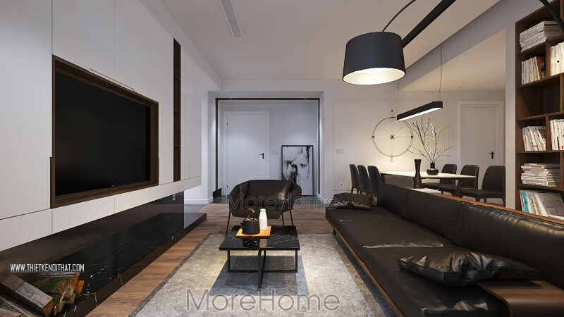 Thiết kế nội thất phòng khách với tone màu đối lập đen trắng sang chảnh Thiết kế nội thất phòng khách chung cư hiện đại, đẹp
