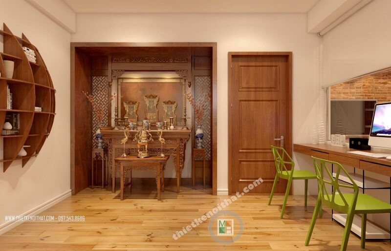Mẫu bàn thờ gỗ tự nhiên đẹp cho phòng thờ chung cư được yêu thích tại MoreHome Bàn thờ chung cư