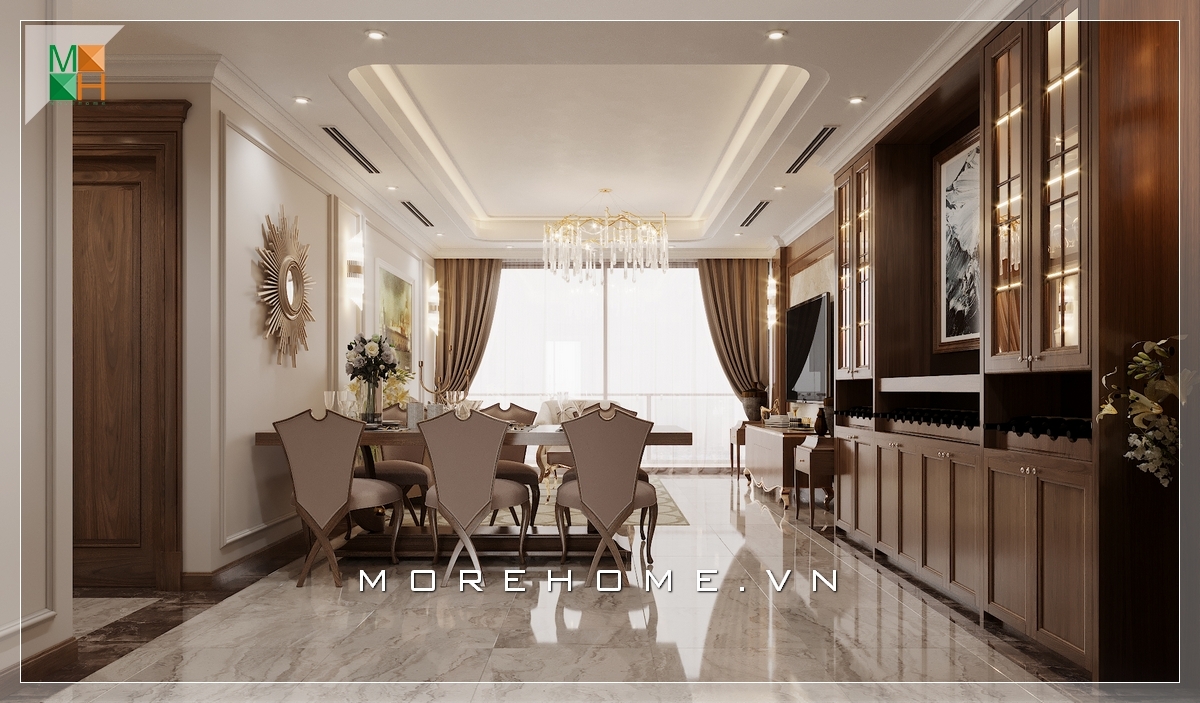 Thiết kế nội thất phòng ăn chung cư cao cấp phong cách tân cổ điển sang trọng thiết kế chung cư cao cấp