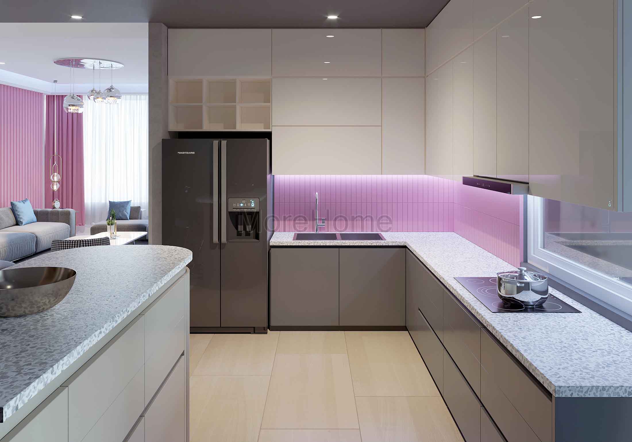 Thiết kế nội thất phòng bếp chung cư phong cách hiện đại, trẻ trung Thiết kế phòng bếp chung cư