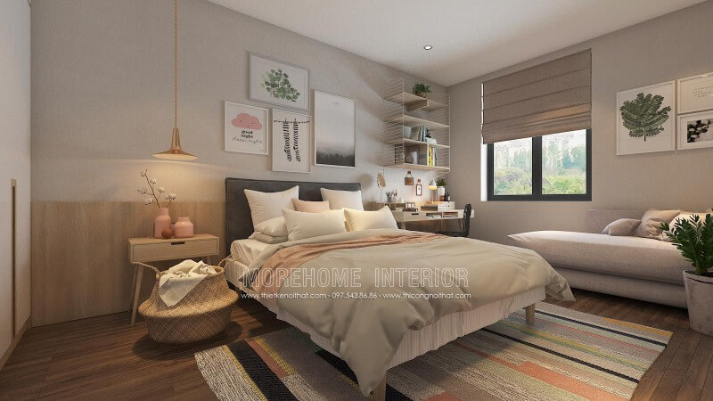 Gạch giả gỗ ốp tường cùng cách thiết kế hiện đại, độc đáo đã tạo nên phòng ngủ trẻ trung, sinh động. Thiết kế nội thất chung cư đẹp, hiện đại
class=