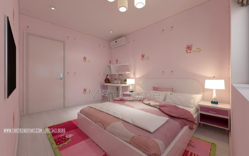 Bố trí nội thất phòng ngủ bé gái đẹp, sinh động, đáng yêu với tone hồng nhẹ nhàng, cuốn hút. Thiết kế nội thất chung cư đẹp, hiện đại
class=