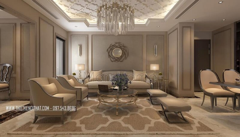 Phong cách tân cổ điển là nguồn cảm hứng thiết kế không gian nội thất phòng khách đầy ấn tượng Thiết kế phòng khách chung cư