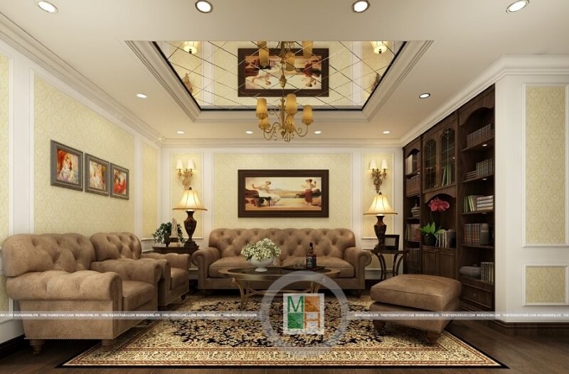 Mẫu thiết kế nội thất chung cư tân cổ điển đẹp theo tông màu vàng chủ đạo Thiết kế chung cư