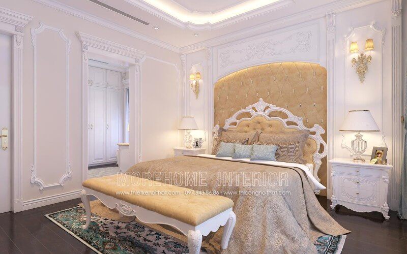 Thiết kế giường ngủ đẹp cho biệt thự cao cấp phong cách tân cổ điển sang trọng, ấn tượng giường ngủ giá rẻi