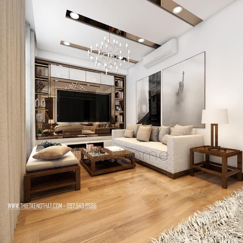 Nội thất sofa phòng khách gỗ tự nhiên bọc vải hiện đại và tiện nghi