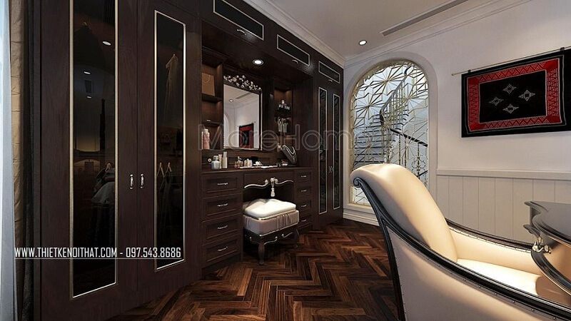 Mẫu tủ quần áo lớn được làm bằng gỗ tự nhiên kết hợp cửa kính sang trọng