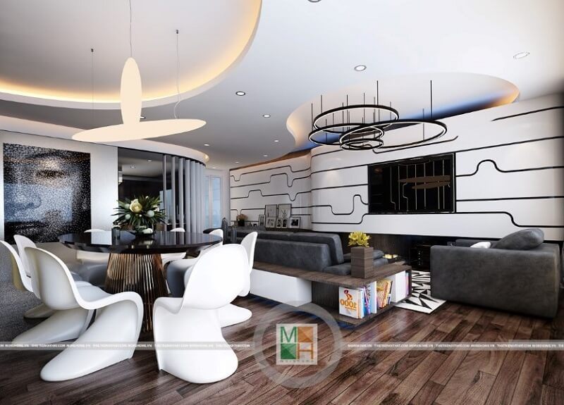 Mẫu thiết kế chung cư đẹp với màu sắc chủ đạo là màu nâu veneer trầm mang đến cảm giác sang trọng và ấm cúng cho không gian nhà.
