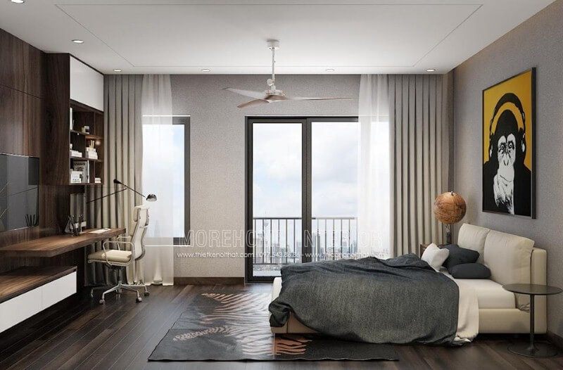 Trang trí nội thất phòng ngủ dành cho con theo phong cách tối giản nhưng khá sinh động đẹp mắt.
