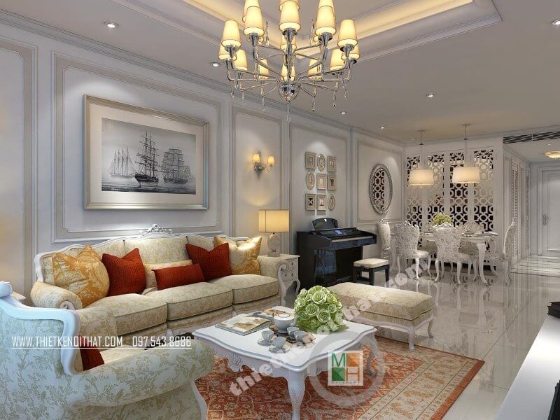 Bộ sofa tân cổ điển với chất liệu khung gỗ tự nhiên phun sơn trắng cao cấp đã để lại ấn tượng sâu sắc cho bất cứ ánh mắt nào khi nhìn vào