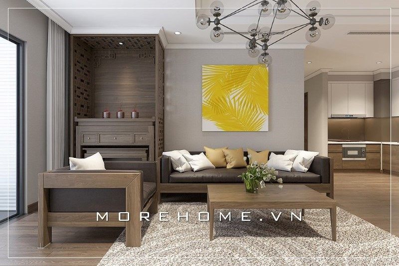 Bàn trà gỗ tự nhiên góp phần làm điểm nhấn giúp không gian phòng khách trở nên nổi bật và ấn tượng hơn.