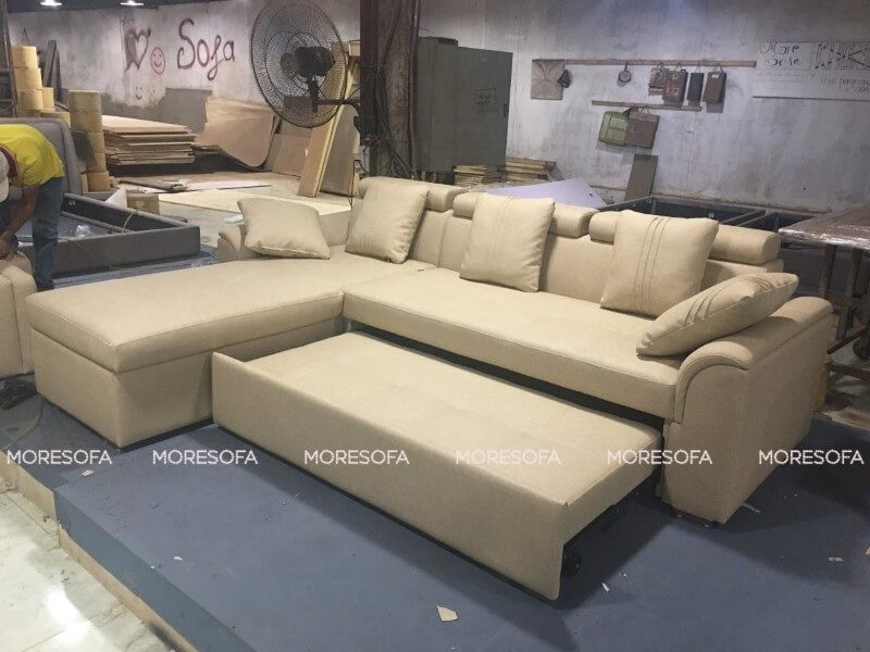 Mẫu sofa bed độc đáo, tiện dụng bọc da cho phòng khách chung cư, nhà phố tận dụng được tối đa diện tích.