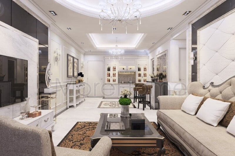 Nội thất phòng khách chung cư tân cổ điển ấn tượng và sang trọng