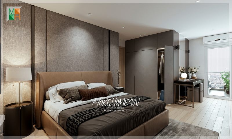 Phòng ngủ chung cư trang trí nội thất hiện đại tiện lợi đối với không gian không quá rộng nhưng vẫn đáp ứng đầy đủ mục đích sử dụng của gia chủ.