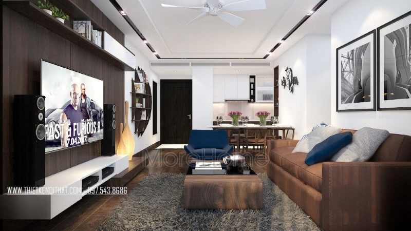Kệ ti vi đẹp được làm từ chất liệu gỗ công nghiệp nhẹ nhàng, với tone màu trắng bắt mắt, đây được coi như điểm nhấn nổi bật cho cả không gian tiếp khách của gia chủ
