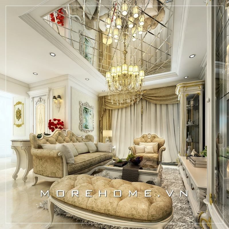 Ấn tượng với mẫu thiết kế phòng khách biệt thự mang phong cách tân cổ điển đẹp, đẳng cấp và sang trọng.